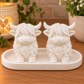 Premium Highland Cow Aroma Stone Gift Set – Handmade Botanical Fragrance Diffuser with Oval Tray