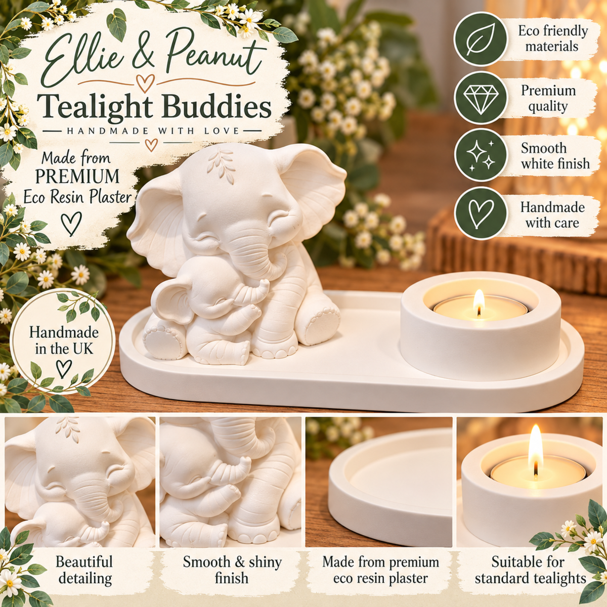 Ellie and Peanut Elephant Tealight Buddies | Handmade Ornament