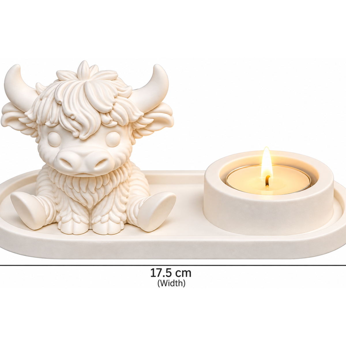 Highland Cow Tealight Buddy – Handmade White Eco Resin Plaster Candle Holder – Cute Highland Cow Home Décor Gift. Dougal