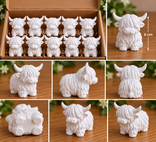 3D Highland Cow Plaster Blanks – Pack of 10