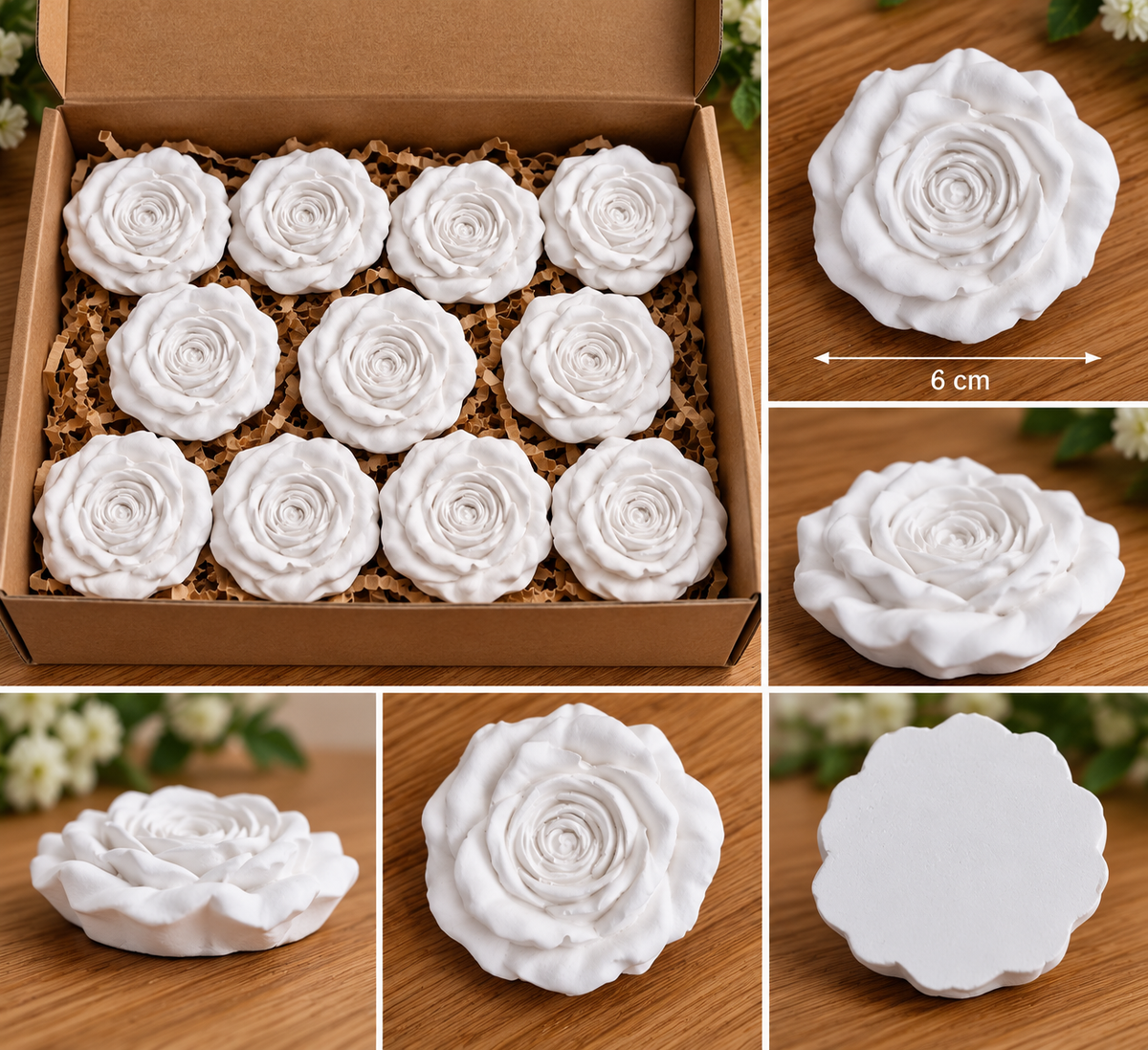 Rose Plaster Blanks – 6 cm – Pack of 10