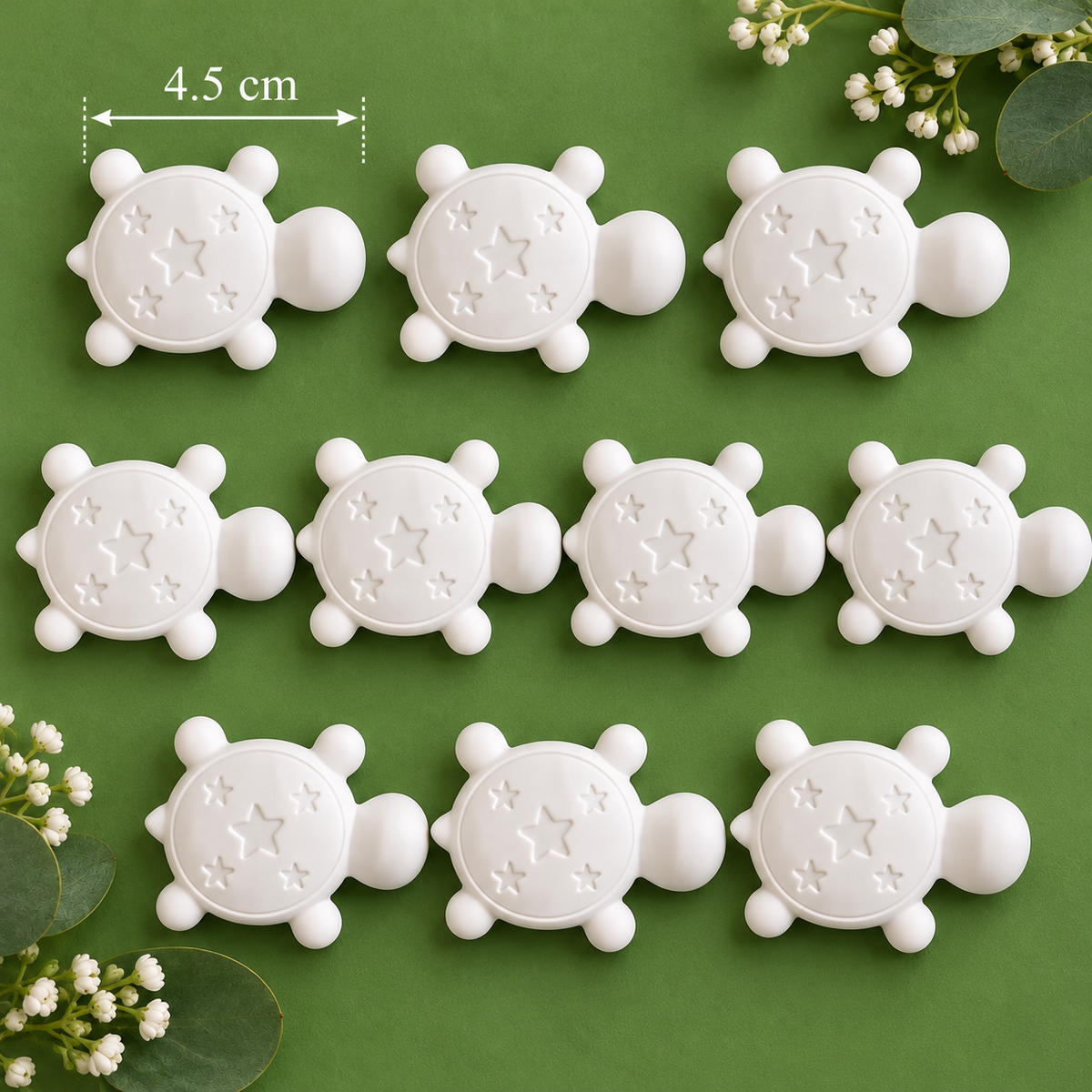 Pack of 10 Turtle Plaster Blanks – 4.5cm – Premium Smooth Ceramic-Like Finish – Ready to Paint